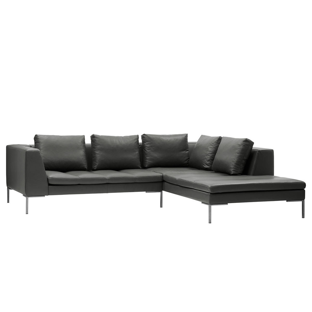 ECKSOFA mit Ottomane - Chromfarben/Grau, Leder/Metall (255/230cm) - home24