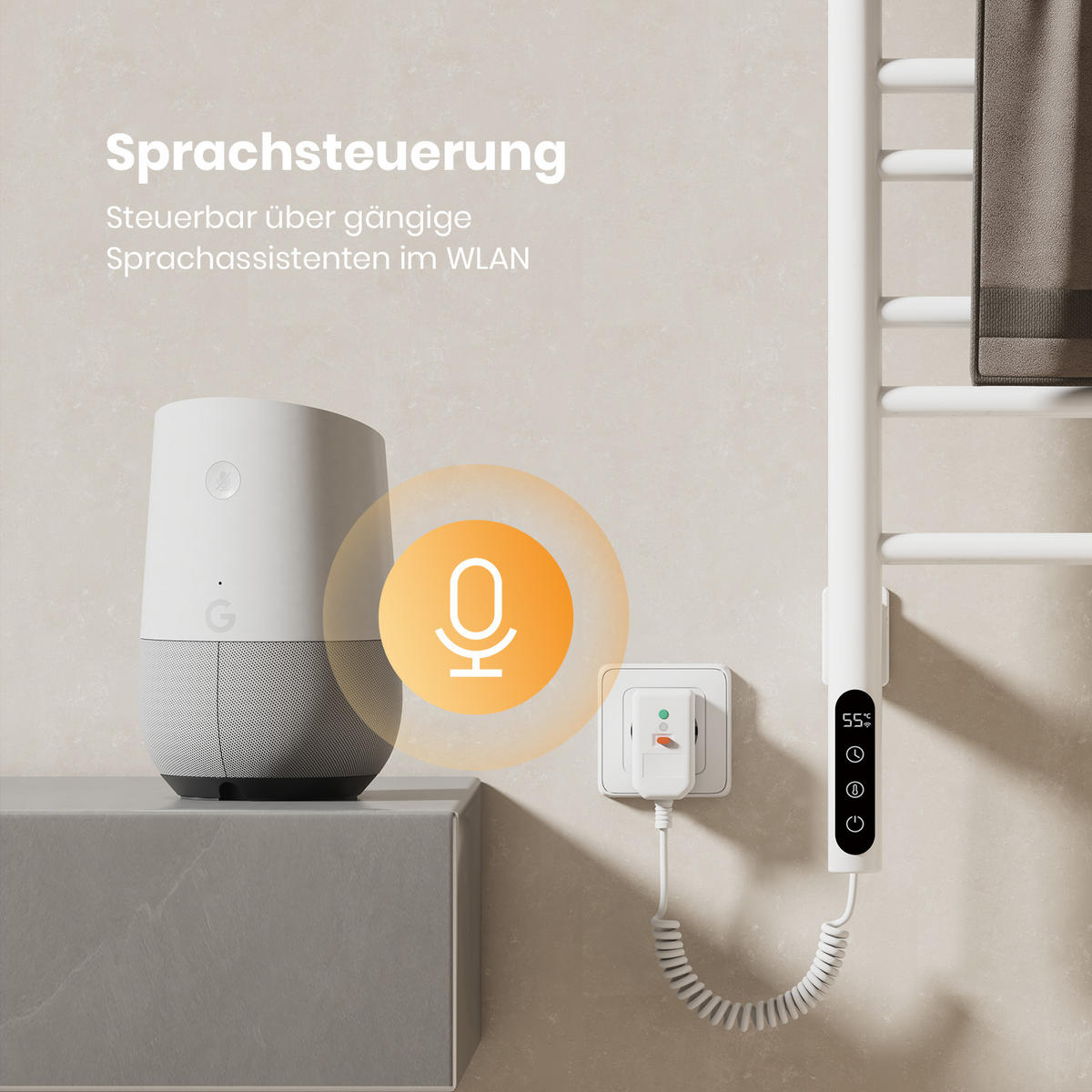 HEIZKÖRPER Elektrischer Handtuchhalter Weiß 78/43/9 cm - Weiß, Metall (43/78/9cm) - EMKE