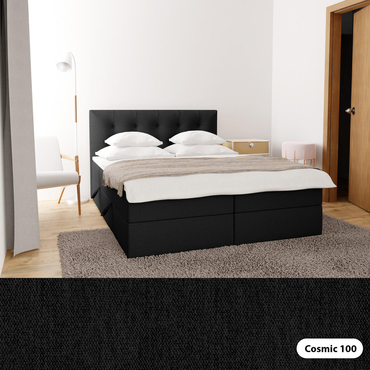 BOXBETT Doppelbett Kolumbo Schwarz 140x200 cm - Schwarz, Textil (140/200cm) - Fedve