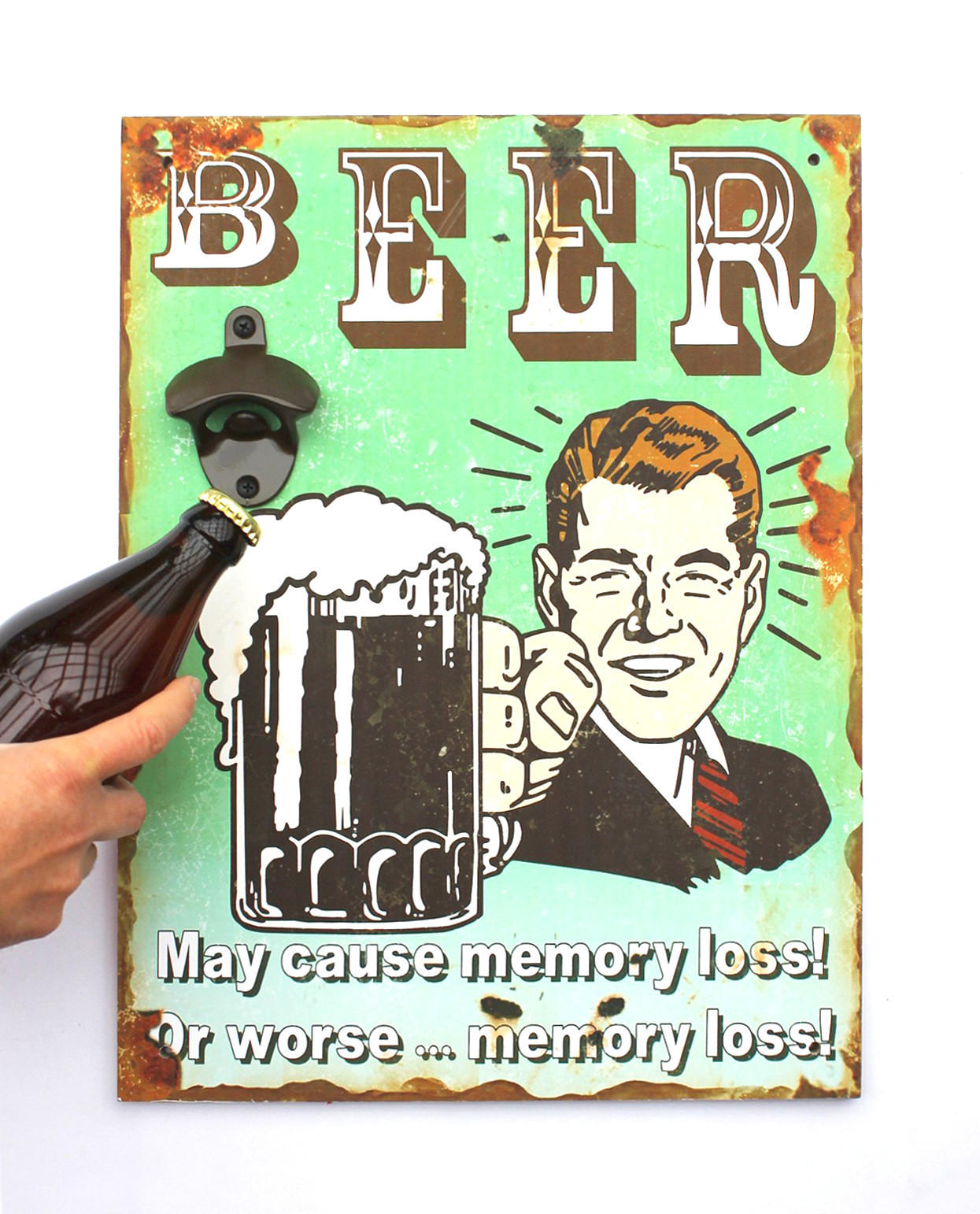 WANDBILD Beer mit Flaschenöffner 40 cm Grün 21261 - Multicolor, Holz (1cm) - DanDiBo