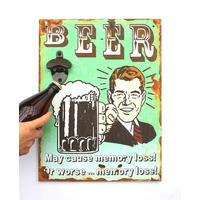 WANDBILD Beer mit Flaschenöffner 40 cm Grün 21261 - Multicolor, Holz (1cm) - DanDiBo