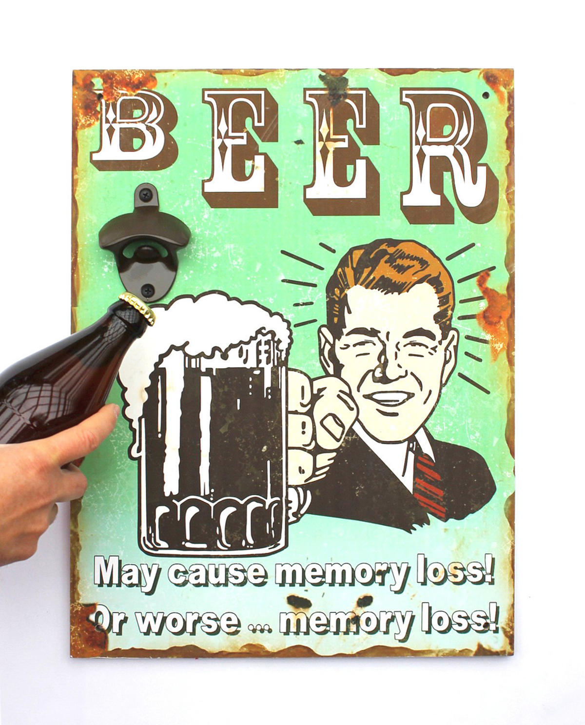 WANDBILD Beer mit Flaschenöffner 40 cm Grün 21261 - Multicolor, Holz (1cm) - DanDiBo