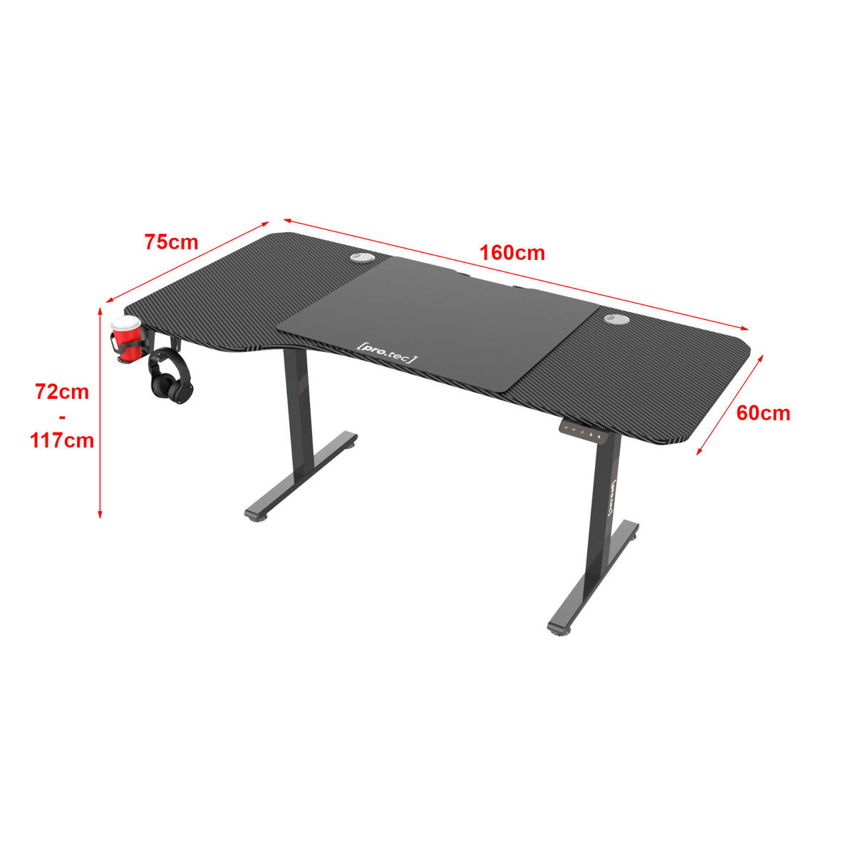 COMPUTERTISCH Virolahti - Schwarz, Holzwerkstoff/Metall (75/160/117cm) - pro.tec
