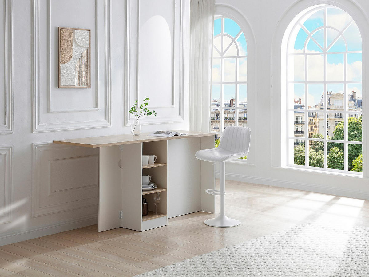 KÜCHENINSEL mit Stauraum - MDF - Weiß & Holzfarben - HELOMY - Naturfarben, Holz (180/90/60cm) - Vente-Unique