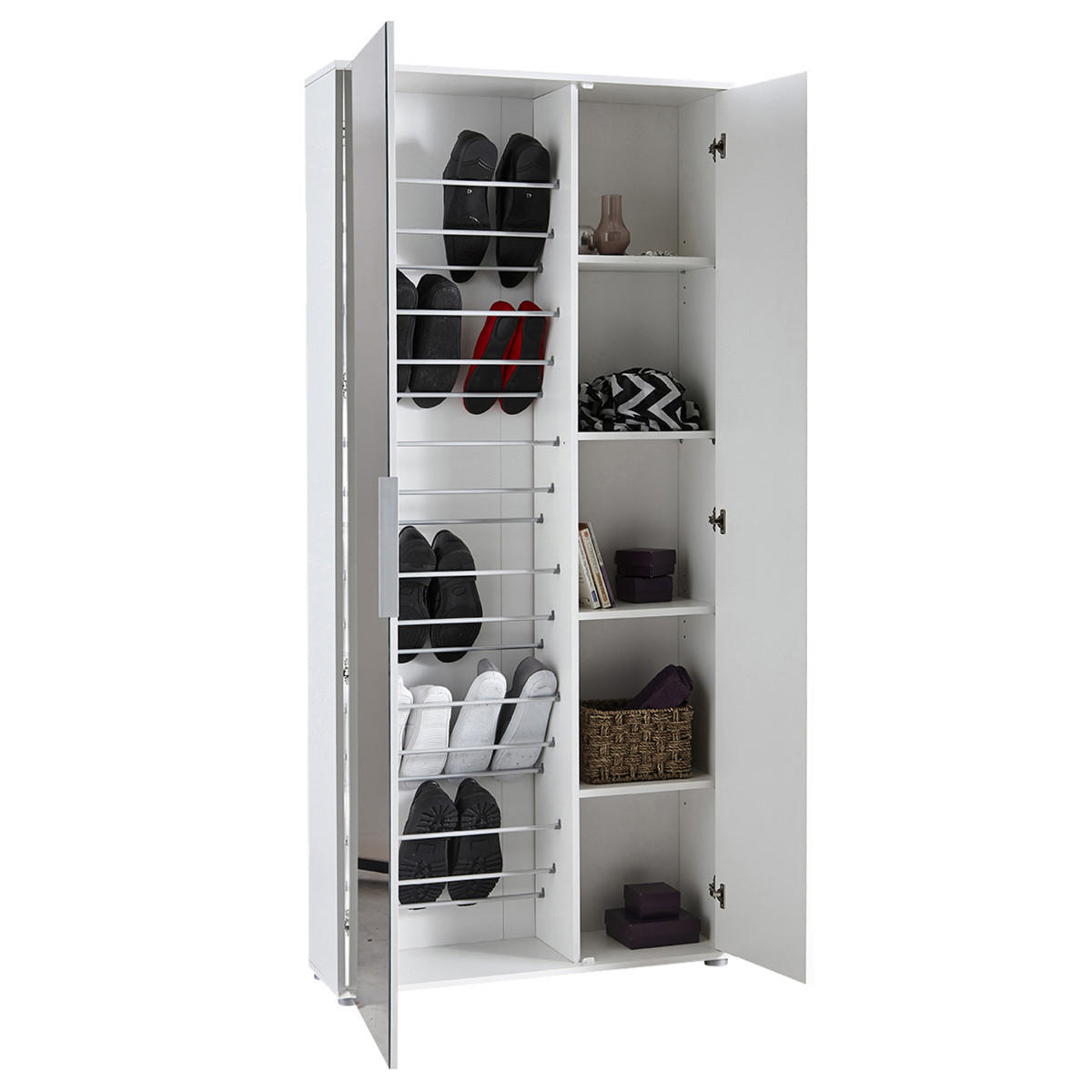 SCHUHSCHRANK 2 Türen und 1 Spiegel - ebony 82,8/23,9/178,4 cm - Weiß, Holzwerkstoff (23.9/178.4/82.8cm) - Calicosy