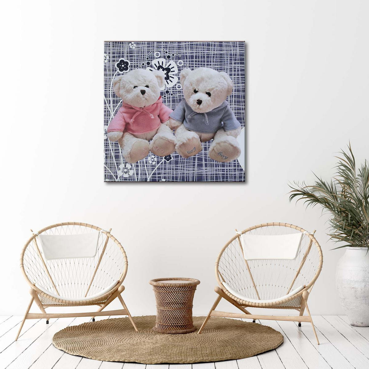 WANDBILD zwei weiße teddys - Multicolor, Textil (50/50cm) - Feeby