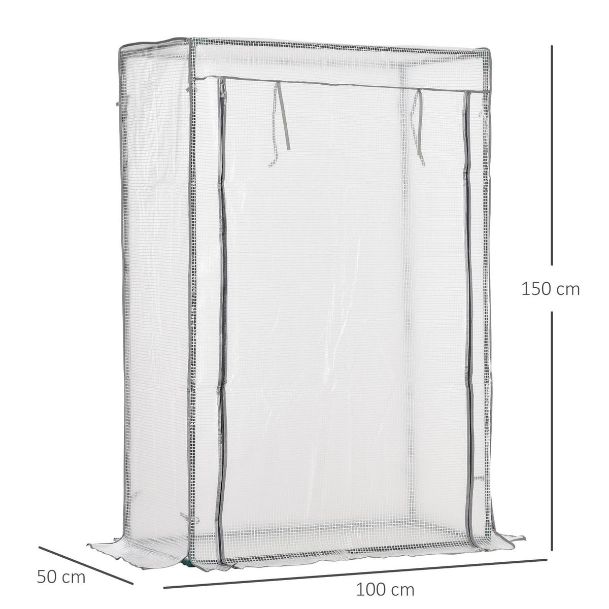 FOLIENGEWÄCHSHAUS , 101L x 50B x 150H cm - Weiß, Kunststoff/Metall (50/150/100cm) - Outsunny