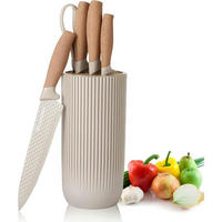 MESSER Set 6-teiliges Khaki Edelstahl mit Messerblock - Creme, Metall