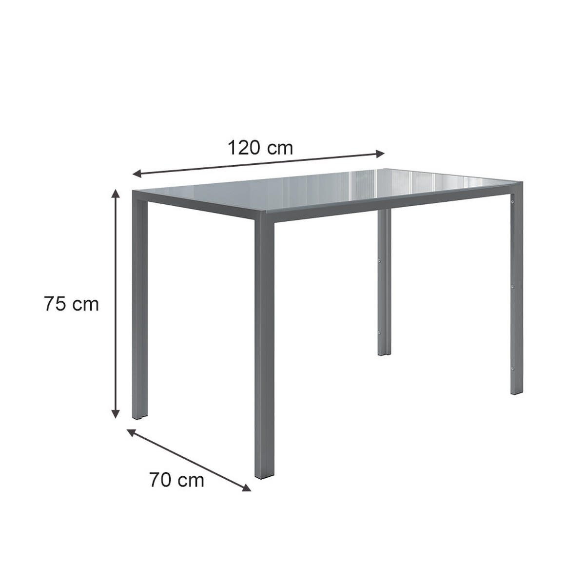 ESSTISCH Grand Grau 120 x 75 cm - Grau, Glas (70/120/75cm) - Vicco