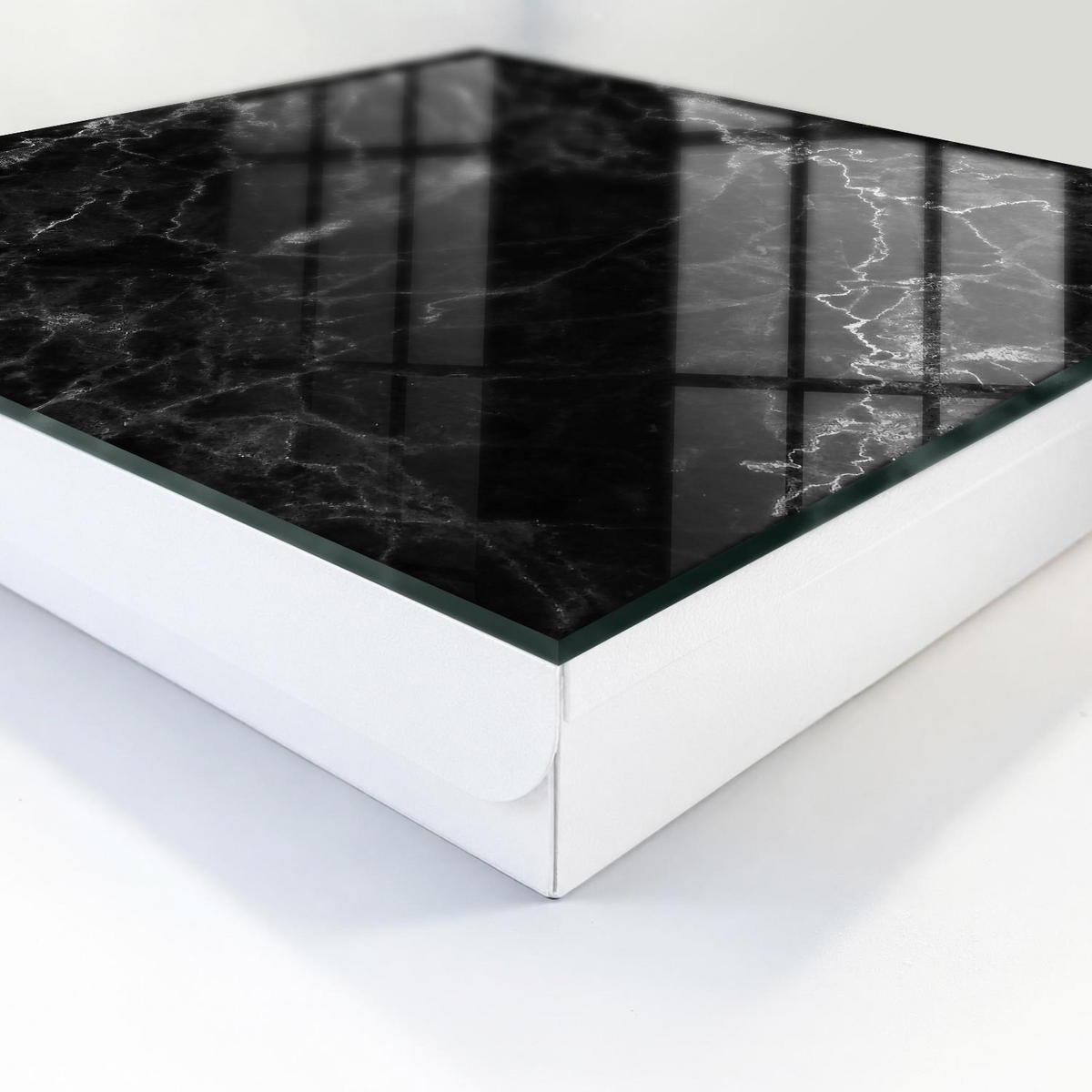 SCHLÜSSELBOX Weiß 30x30 cm – Türöffnung nach rechts - Marmortiefe - Schwarz, Metall (30/30/5cm) - TULUP