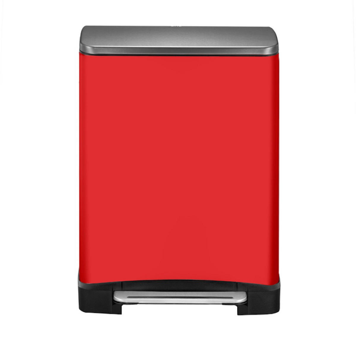 MÜLLEIMER Stilvoller Rechteckiger Mit Extra Breitem Pedal 46 Liter 65 x 50 x 34,5 cm 2 Inneneimer Aus Kunststoff Rot Deckel Edelstahl - Rot, Metall (50/65/34.5cm) - PROREGAL