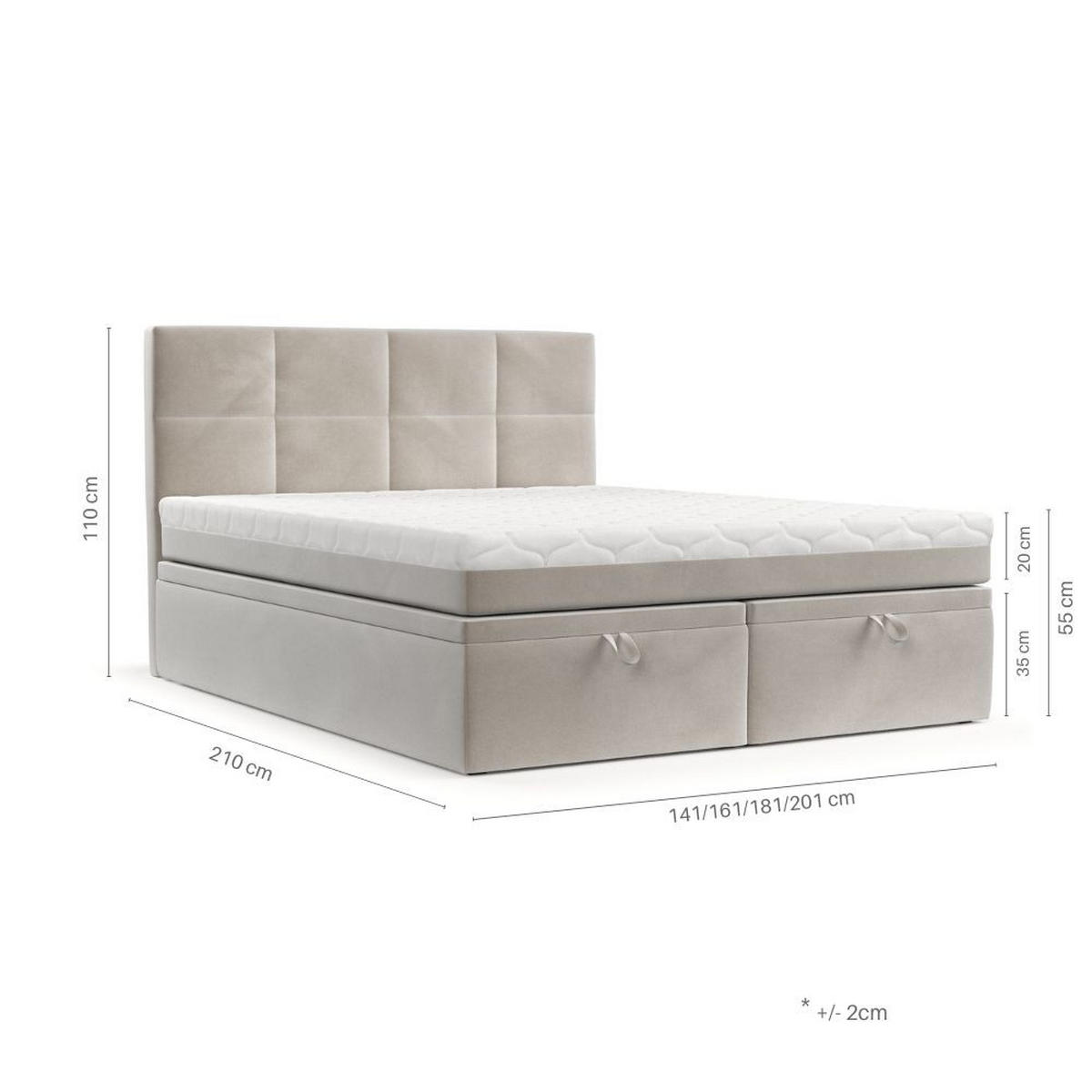 BOXBETT Tessa 200/200 cm Braun im Paros Stoff - Schwarz/Braun, Holz/Holzwerkstoff (200/200cm) - AltaBeds