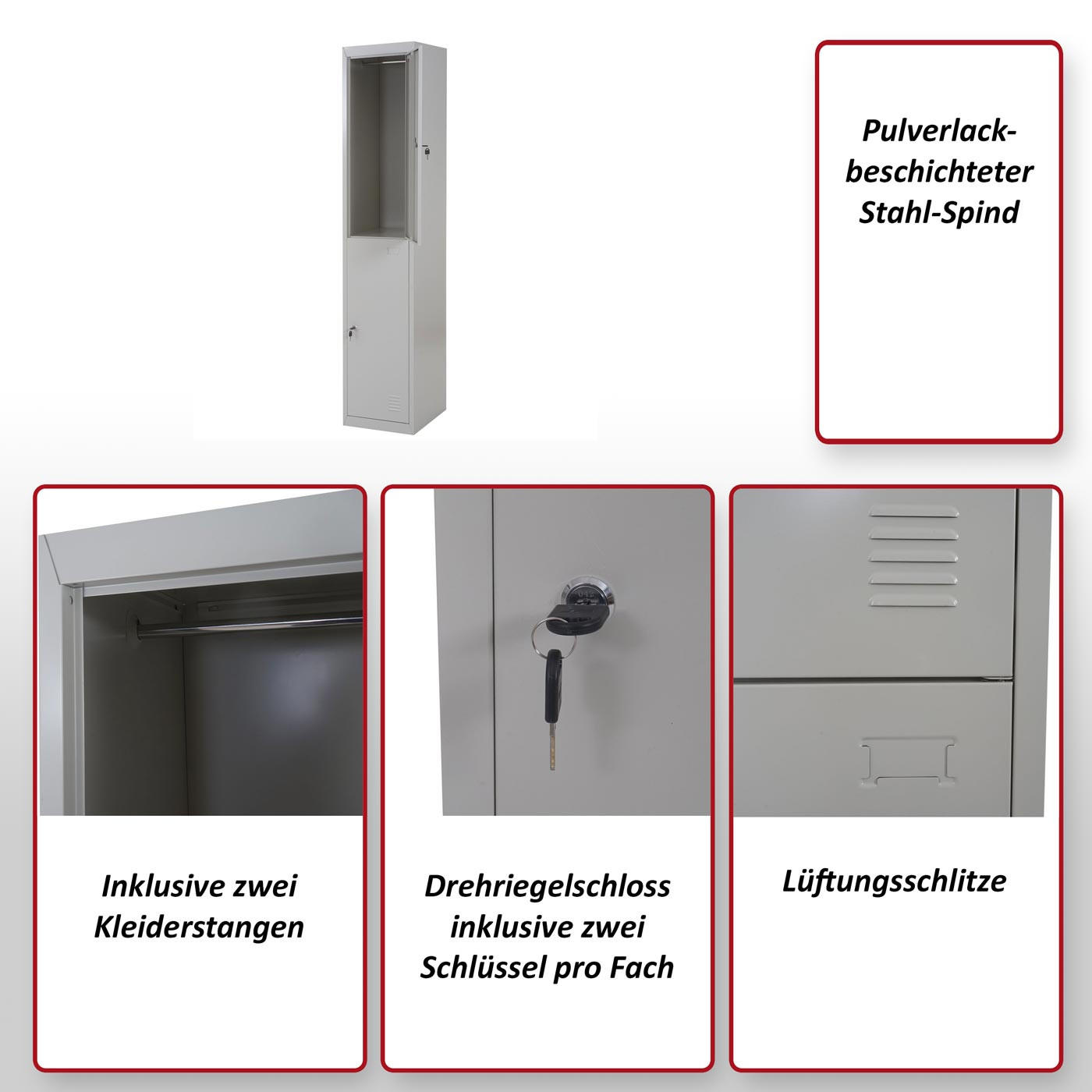 SCHLIESSFACH Grau - Grau, Metall (38/185/45cm) - MCW