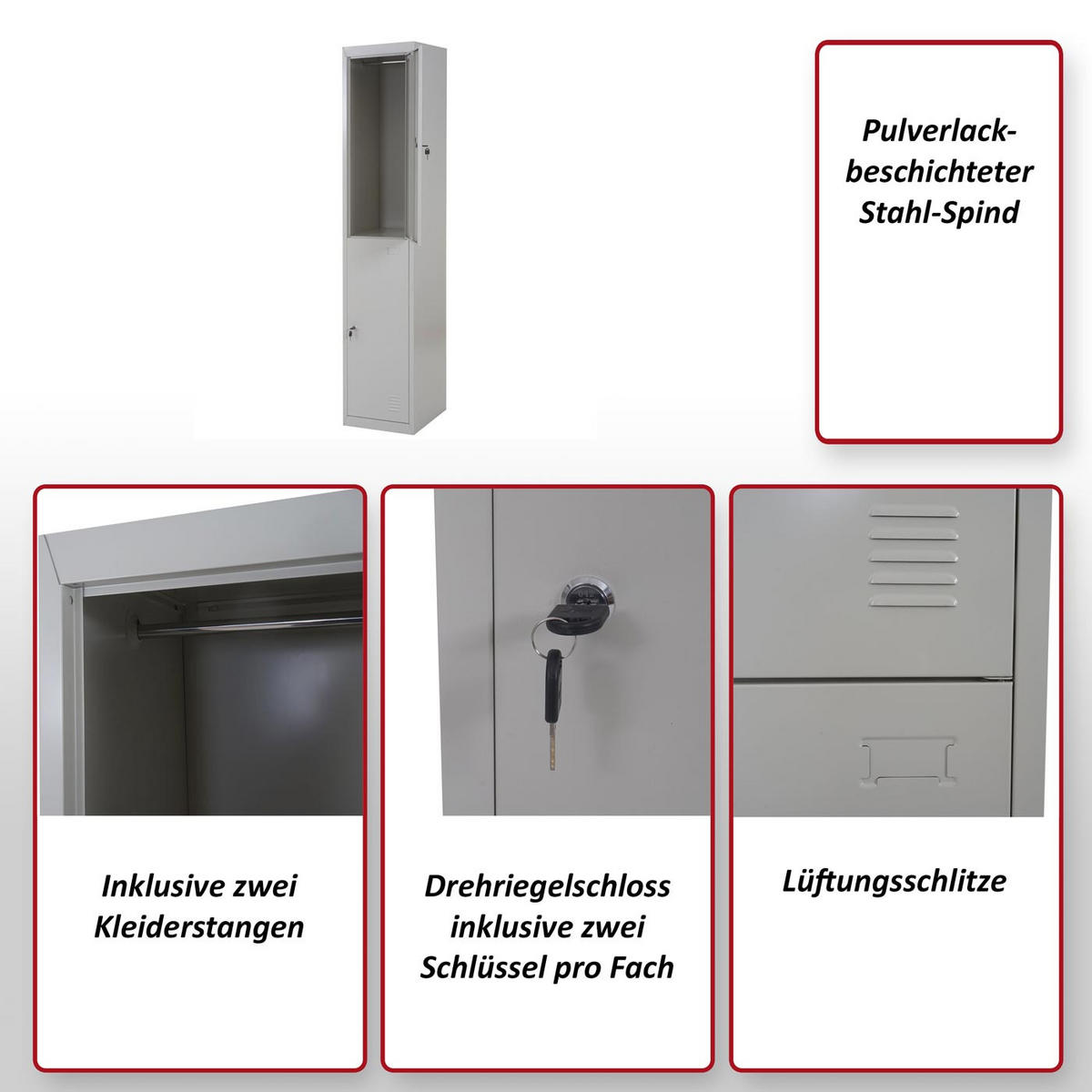 SCHLIESSFACH Grau - Grau, Metall (38/185/45cm) - MCW