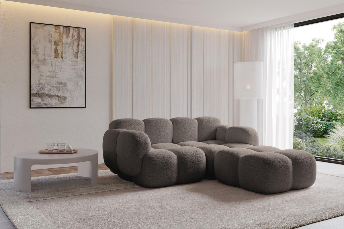 ECKSOFA modulares Sofa Rechts Miko-L1 214x205x75 Braun Bouclé - Dunkelbraun/Schwarz, Holzwerkstoff/Kunststoff (214/205cm) - ALTDECOR
