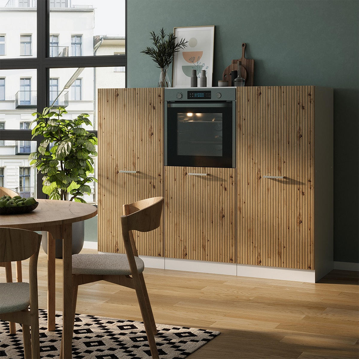 KÖKSBLOCK R-Line Hantverks ek/vit 180 cm utan bänkskiva - Vit/Ek Artisan, Träbaserade material (180/143/46cm) - Vicco