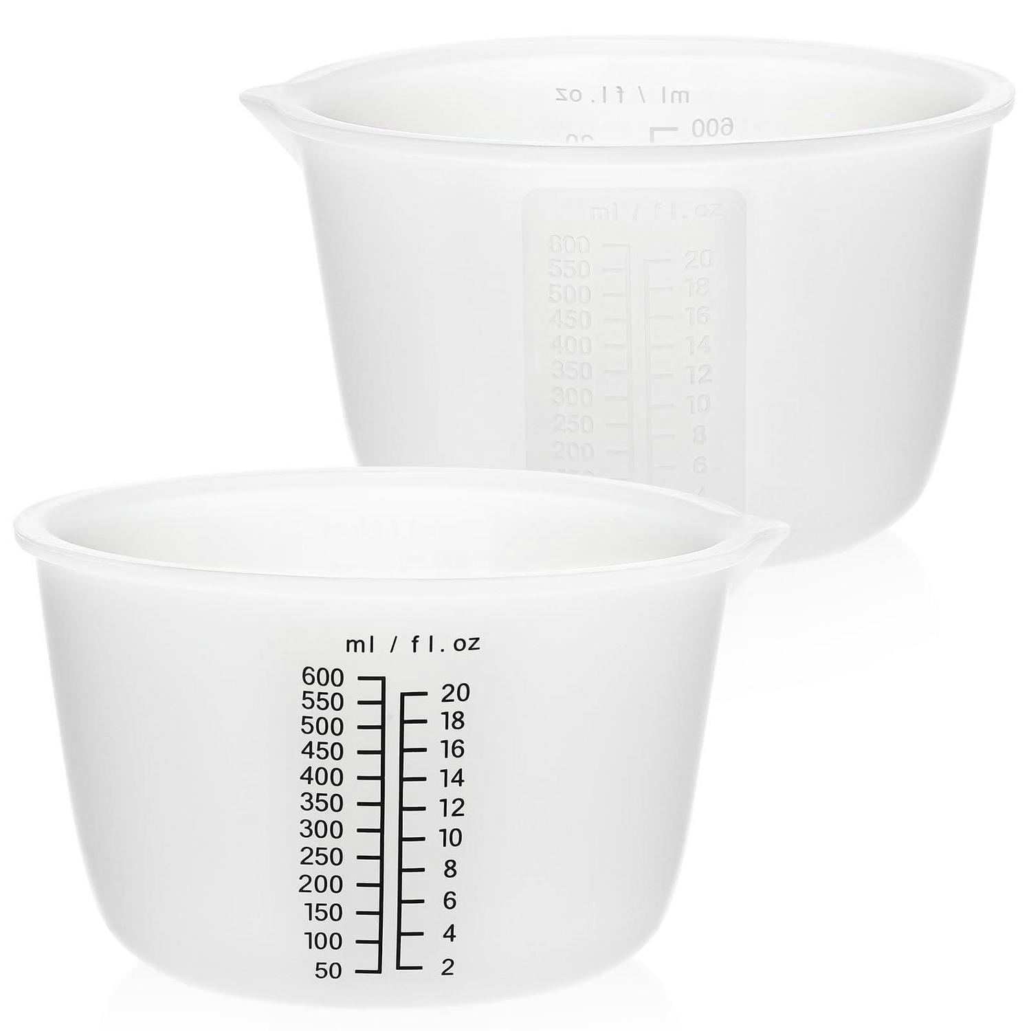 MESSBECHER 2er Set 600ml Silikon mit Skala V-förmiger Ausgießer - Weiß, Kunststoff (0.6L)