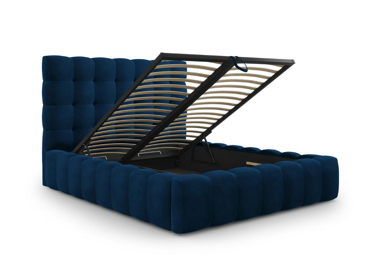 BETT mit Bettkasten und Kopfteil Mamaia aus Samt königsblau 140x200cm - Blau, Textil (140/200cm) - Micadoni