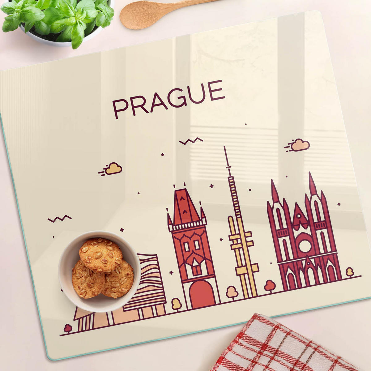 GLASPLATTE 60x52 cm Gebäude Prag - Multicolor, Glas (60/0.4/52cm) - TULUP