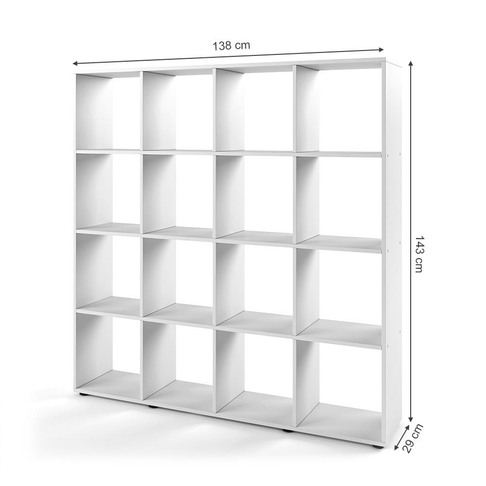 Thumbnail - Vicco Raumteiler, Weiß, Holzwerkstoff, 16 Fächer, Rechteckig, 138.5x142.5x29 cm, Wohnzimmer, Regale, Bücherregale