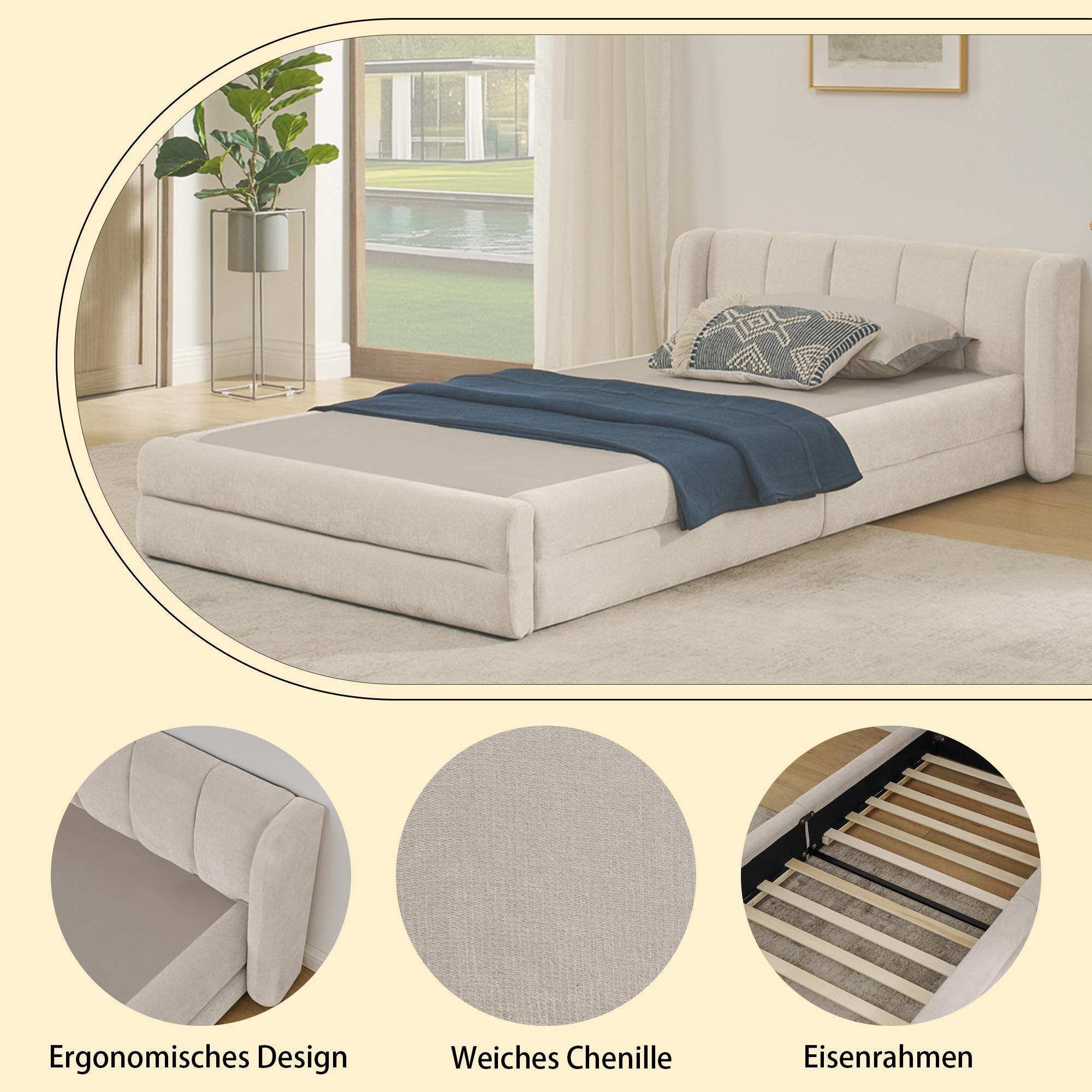 Fortuna Lai Einzelbett Beige 90x200 cm