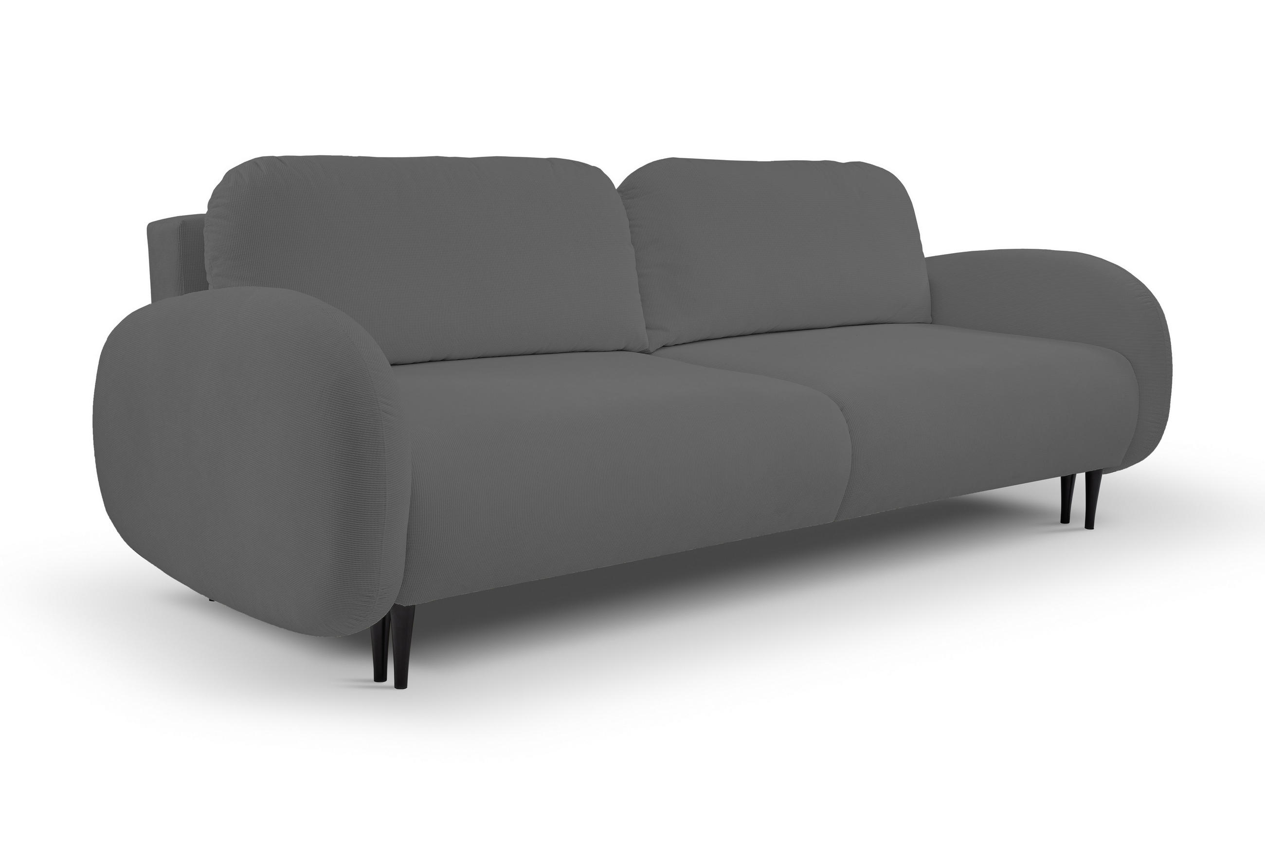 SOFA SOFT RunAgin Mit Schlaffunktion Und Bettkasten, PUR-Schaum, Schwarze Kunststofffüße, lose Rückenkissen, freistehend, 232x109x95 cm Dark grey - Dunkelgrau, Holz/Textil (232/95/109cm) - DomoHome