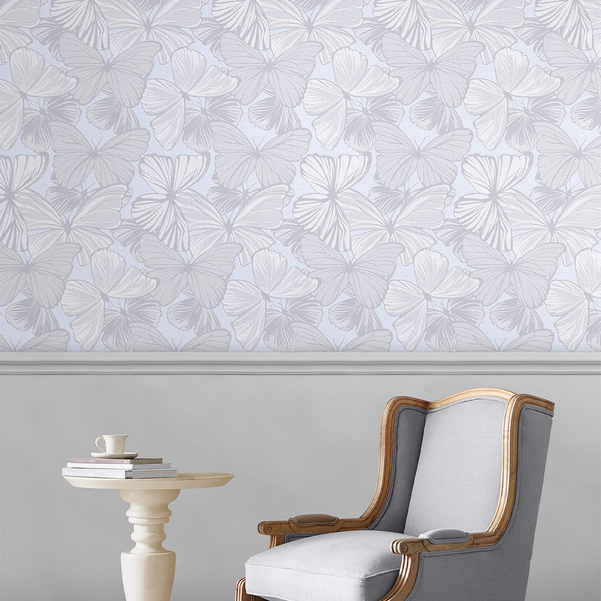 VLIESTAPETE Schmetterlingsgarten Zuckergrau | Soft Grey | Schmetterlinge | 10mx52cm - Grau, Papier/Kunststoff (52/1000cm) - Graham & Brown