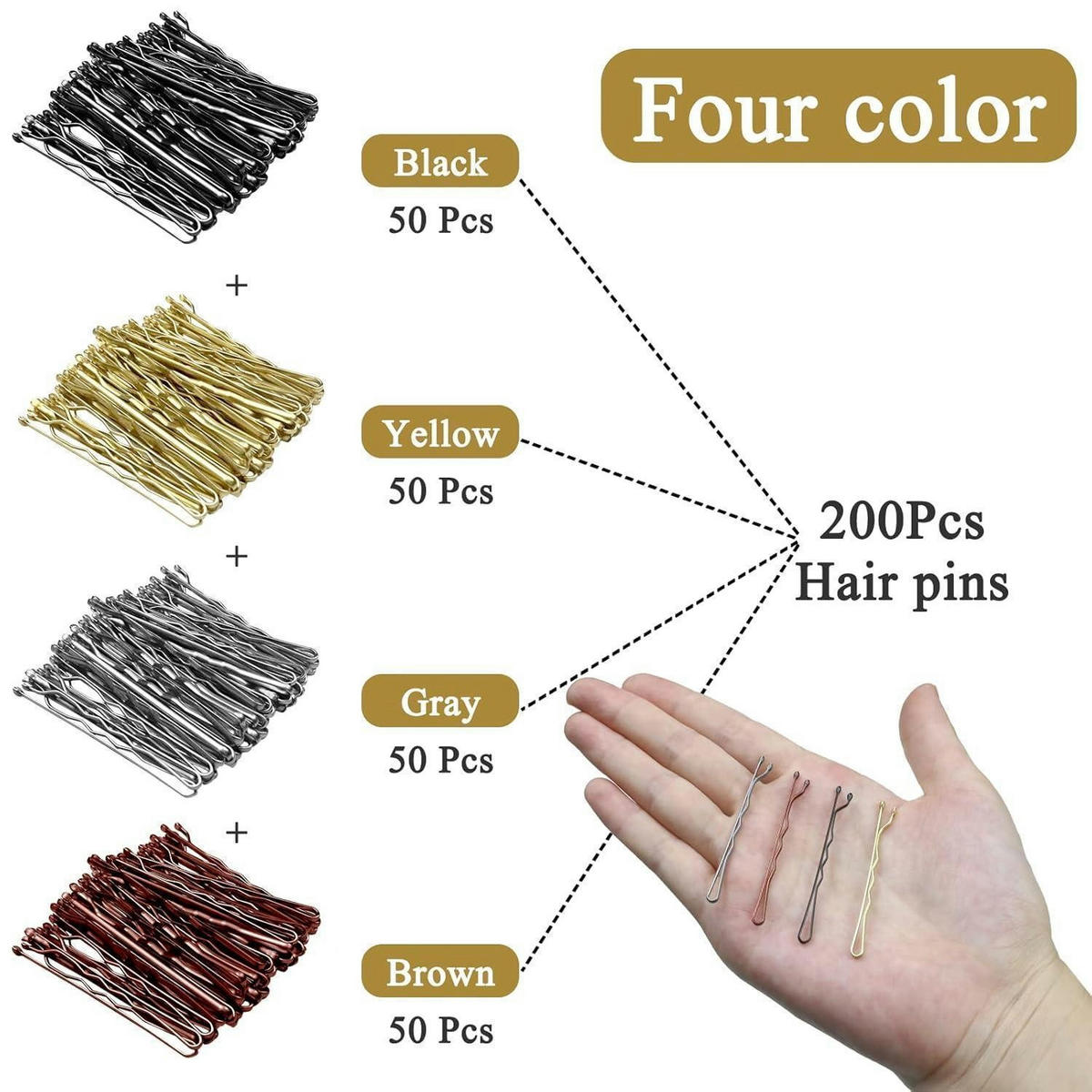 HAARNADELN 200 Stück Set Wellenform 5 cm Metall mehrfarbig - Multicolor, Metall (6/2/9cm)