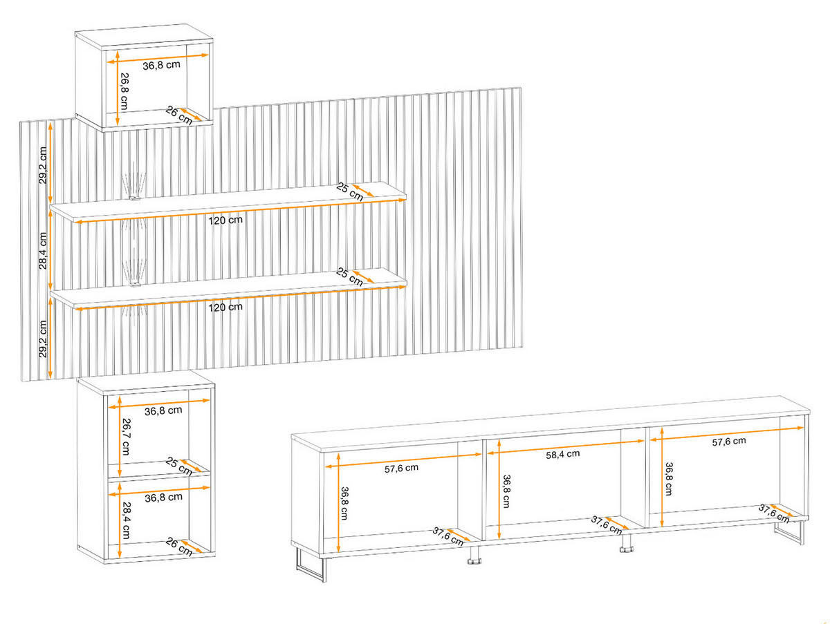 WOHNWAND 4-teilig Sand matt, Eiche Artisan 280 cm, Schrankwand hängend inklusive LED Beleuchtung - Sandfarben/Schwarz, Holzwerkstoff/Kunststoff (280/200/45cm) - Furn.Design