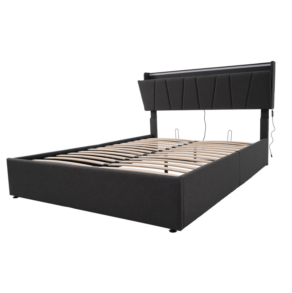 POLSTERBETT mit Stauraum, USB & LED 140x190 cm Leinen Grau - Grau, Metall (140/190cm) - Meubliv