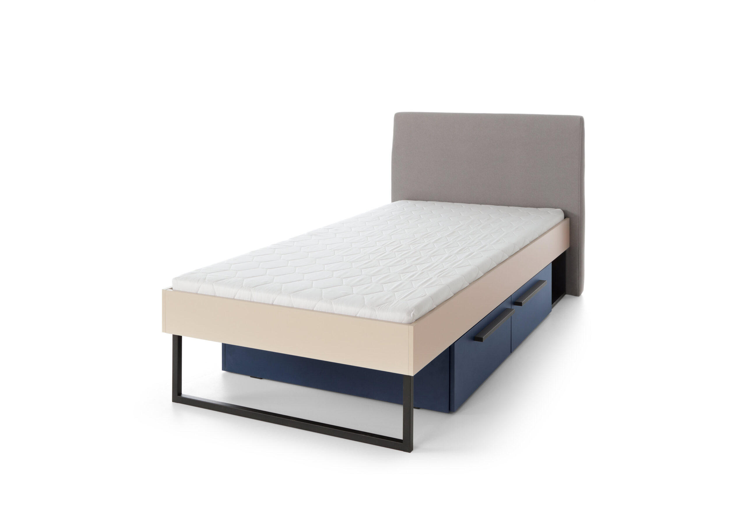 JUGENDBETT Sinus in Beige, Eiche & Marineblau Liegefläche 90 x 200 cm - Braun, Holzwerkstoff