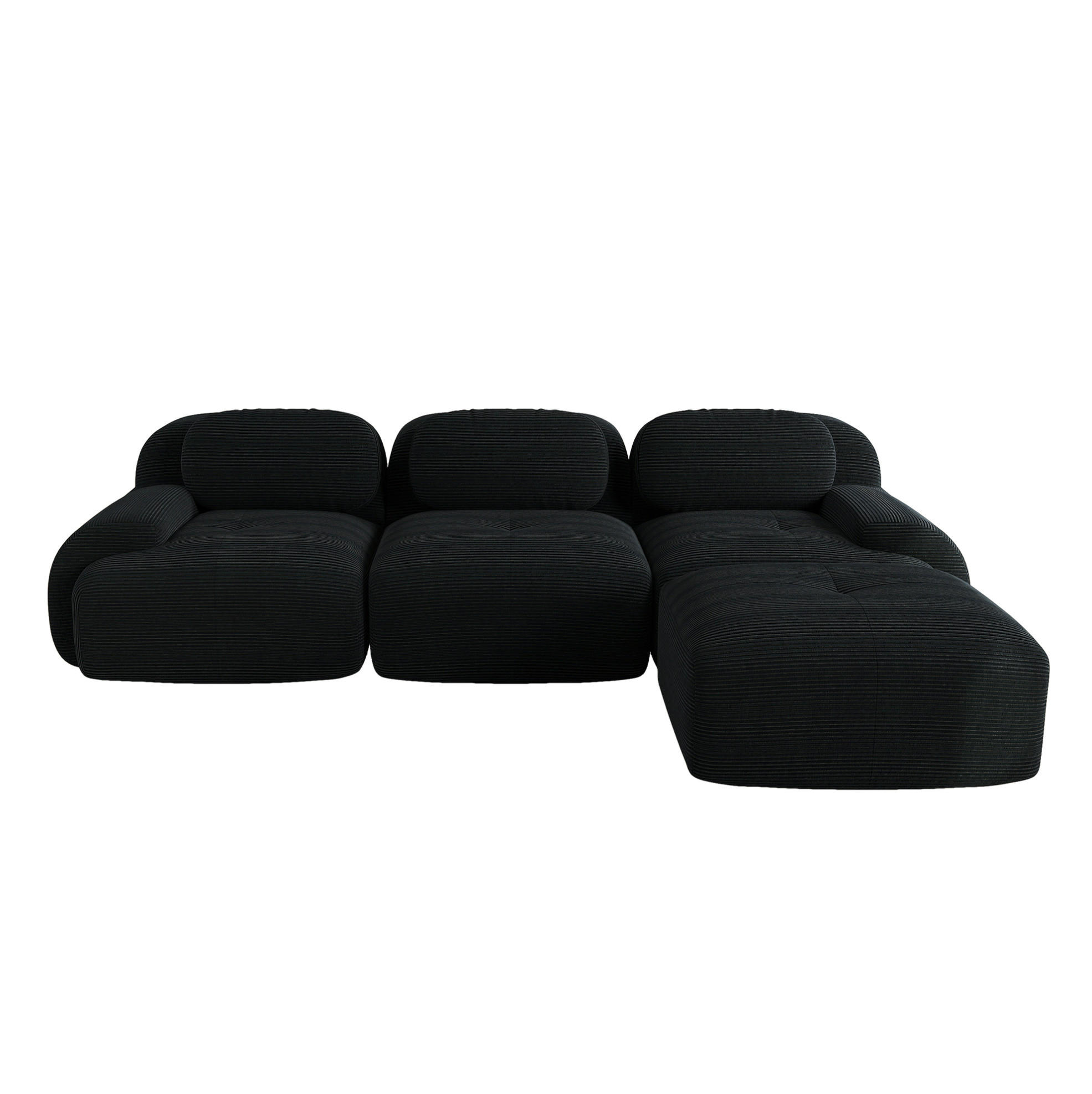 OKWISH MODULÁRNÍ rohová pohovka černá z manšestru bez montáže a s ergonomickým tvarem