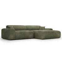 ECKSOFA mit Longchair - Cord - Schwarz/Grün, Kunststoff/Textil (284/178cm) - home24