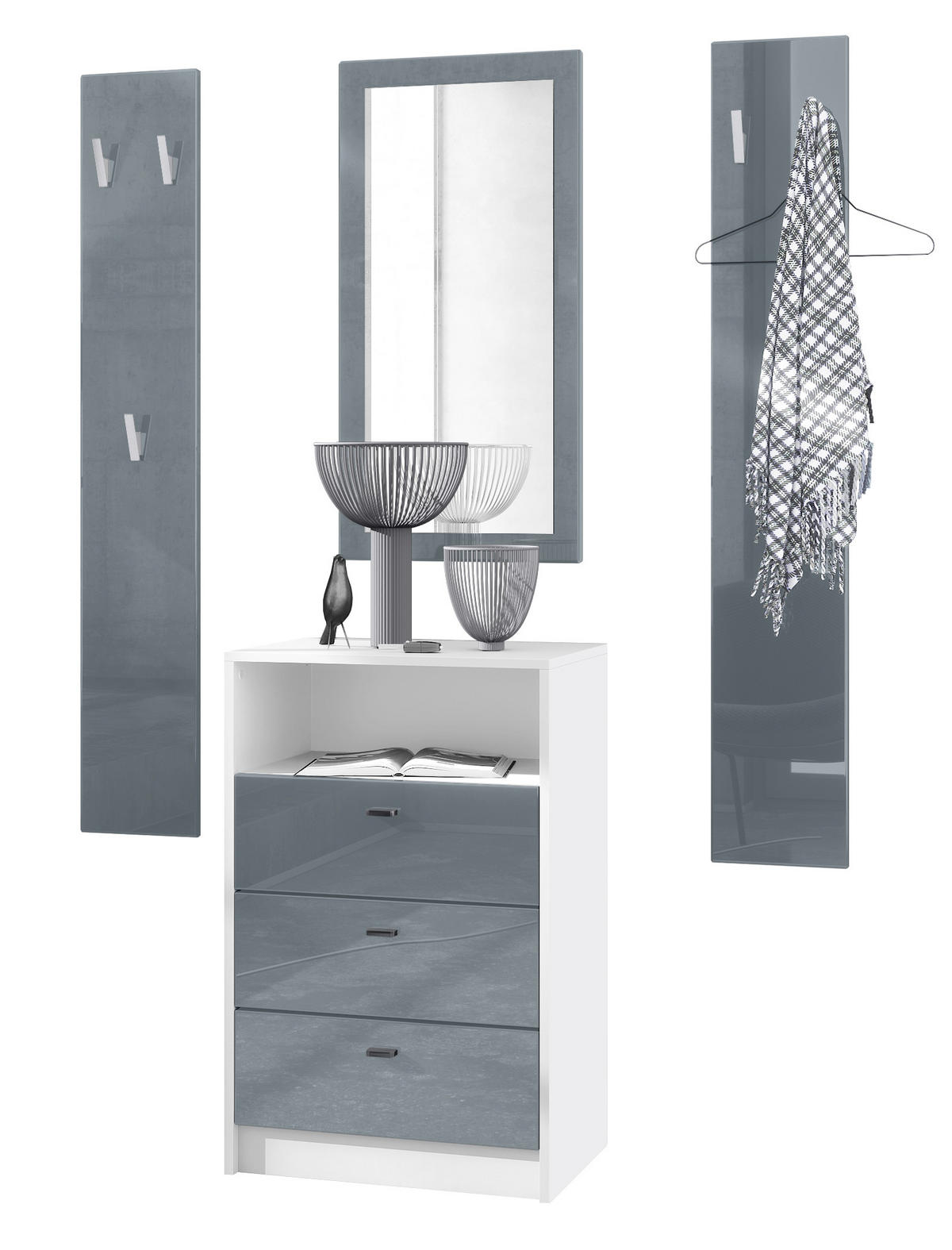 GARDEROBE Pino Grau Hochglanz - Grau, Holzwerkstoff (135/190/36cm) - Vladon