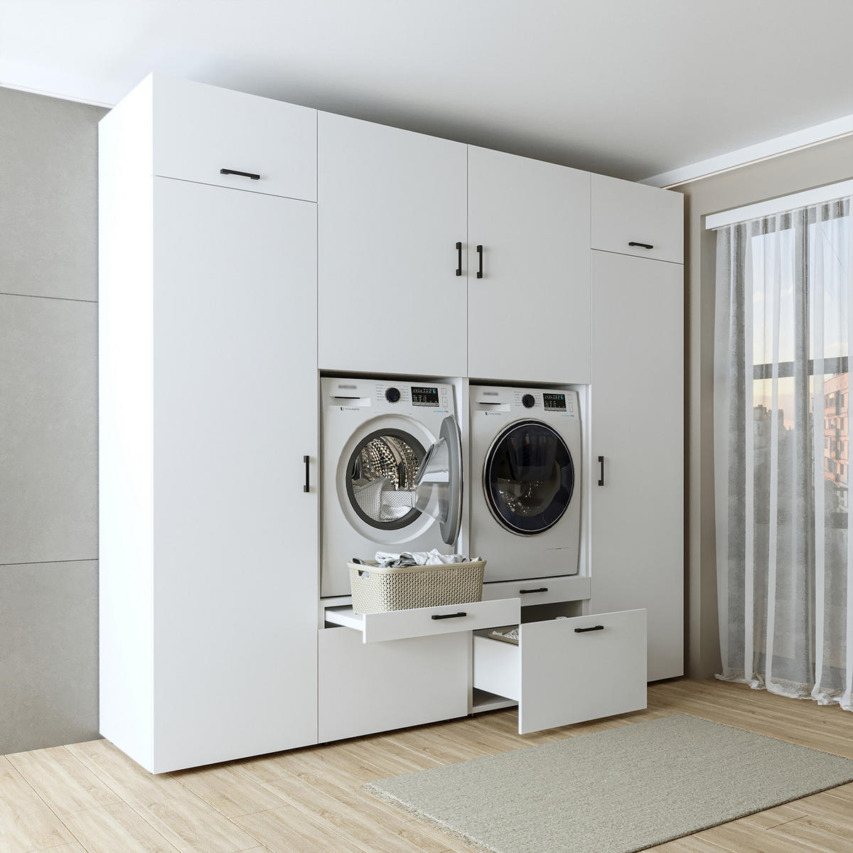 WASCHMASCHINENSCHRANK Serie 2 254cm Breit, 240cm Hoch - Weiß, Holzwerkstoff (254/240/67cm)