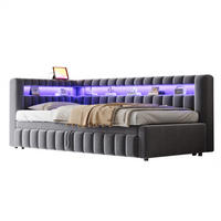 POLSTERBETT 90/200 cm mit LED-Beleuchtung und USB-/Type-C-Anschlüssen - Grau, Textil (90/200cm) - Flora Grace