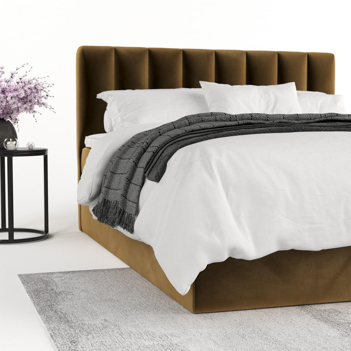 BOXBETT Lusso 180/200 cm Honiggelb im Kronos Stoff - Schwarz/Honig, Holz/Holzwerkstoff (180/200cm) - AltaBeds