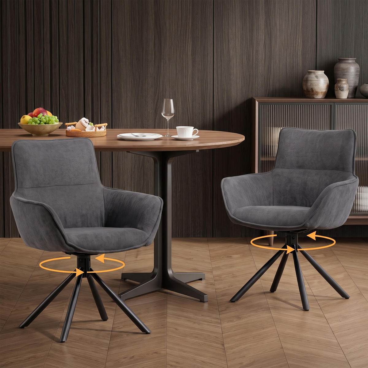 DREHBARER Akzentstuhl 2er-Set Dunkelgrau 67.0/64.0/87.0 cm - Dunkelgrau, Textil (64/87/67cm)