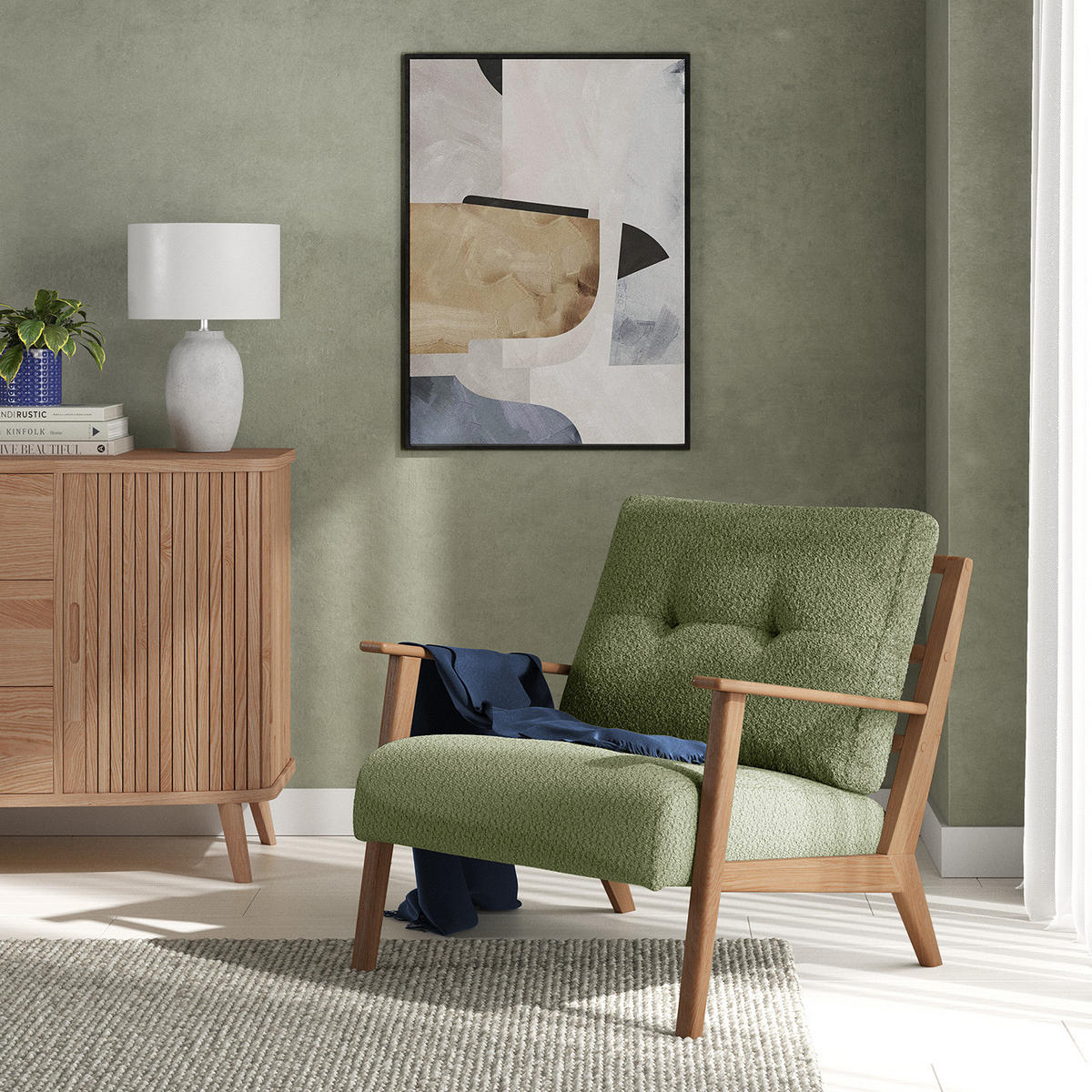 SESSEL - Eichefarben/Grün, Eichenholz/Textil (83/80/75cm) - home24