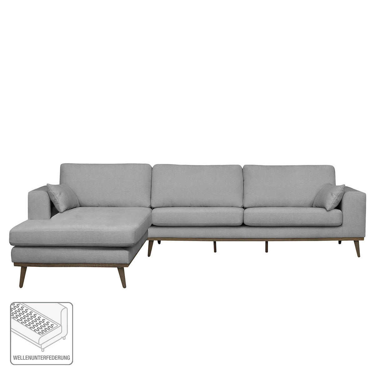 ECKSOFA mit Longchair - Eichefarben/Grau, Eichenholz/Textil (281/153cm) - home24