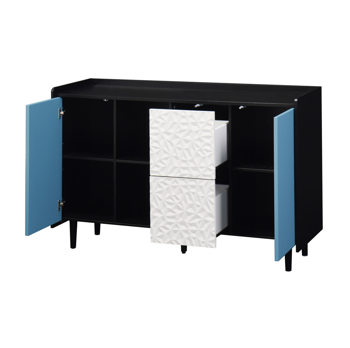 SIDEBOARD 120/40/80 cm mit 2 Schubladen & 2 offenen Fächern in Schwarz/Blau - Schwarz, Holzwerkstoff (120/80/40cm) - BEAOK