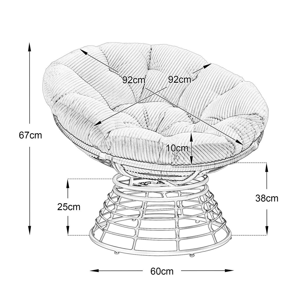 OTOČNÉ křeslo 92/92/67 cm hnědé se šedým polštářem z oceli a PE ratanu 360° otáčení - šedá, kov (92/67/92cm) - OKWISH