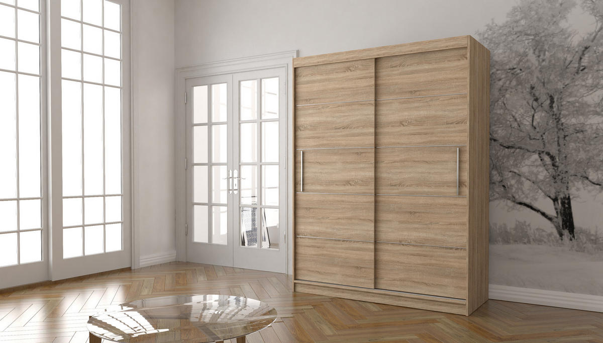 SCHIEBETÜRENSCHRANK - Lara 06 - Sonoma - Sonoma Eiche, Holzwerkstoff/Metall (150/200/61cm) - Möblo