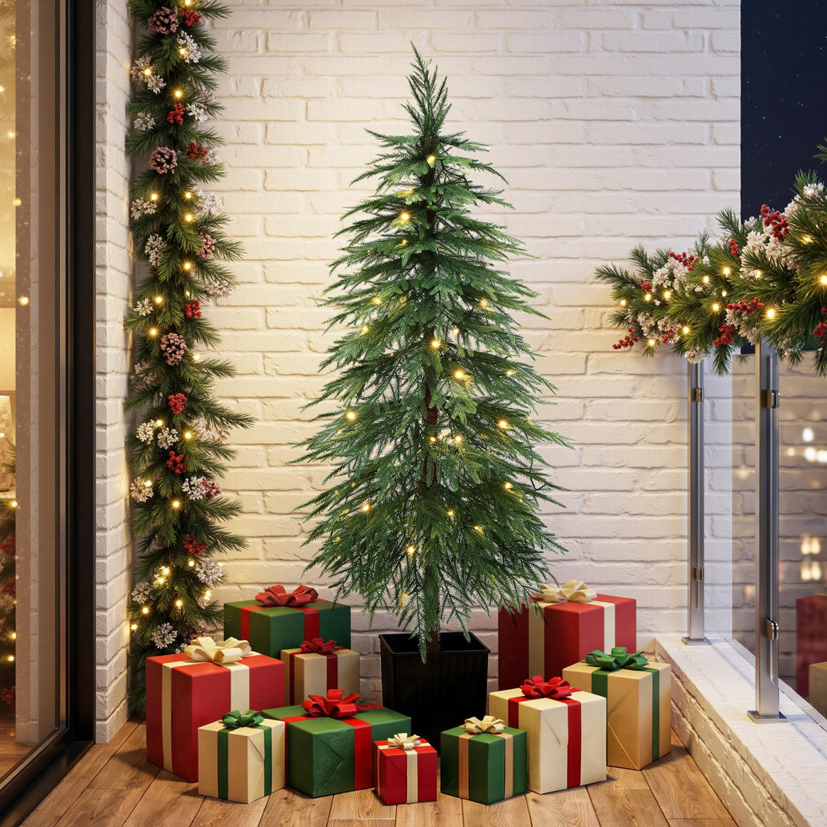 KÜNSTLICHER Weihnachtsbaum 150 cm, Norfolk-Kiefer, 8 Funktionen - Grün, Kunststoff (150cm) - Hometopia