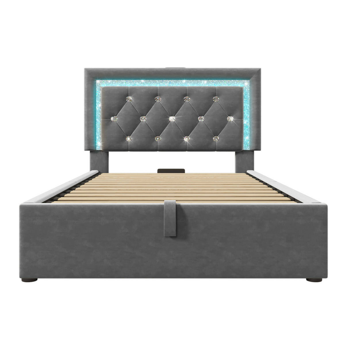 POLSTERBETT aus Samt 90x200 cm in Grau mit LED & Matratze - Grau, Textil (90/200cm) - Modfu