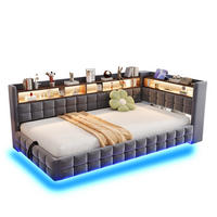 POLSTERBETT 90x200cm Schlafsofa LED Stauraum USB Samt Grau - Grau, Textil (90/200cm) - FLIEKS