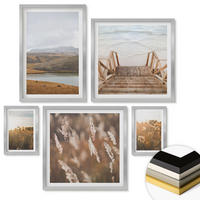 WANDBILDER 5er Set - 50x50 cm & 20x30 cm & 40x60 cm Silberner Rahmen - Landschaften Wiesen Berge See - Silberfarben, Kunststoff (40/60cm) - ArtPrintCave