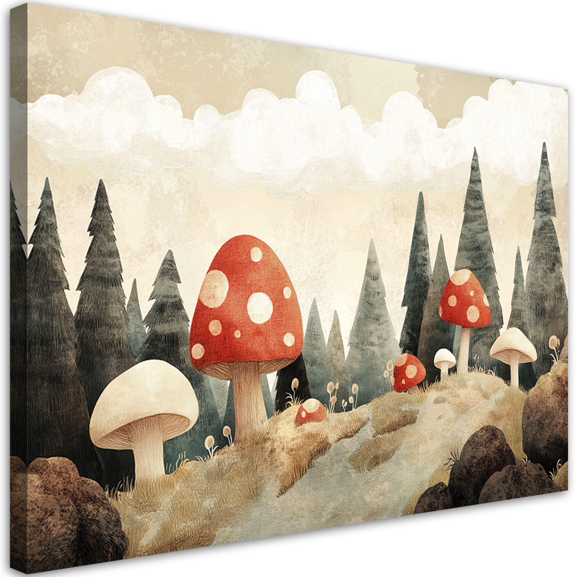 LEINWANDBILD Lein Pilze Wald Bäume Natur Beige 60x40cm - Beige, Textil (60/40cm) - Feeby