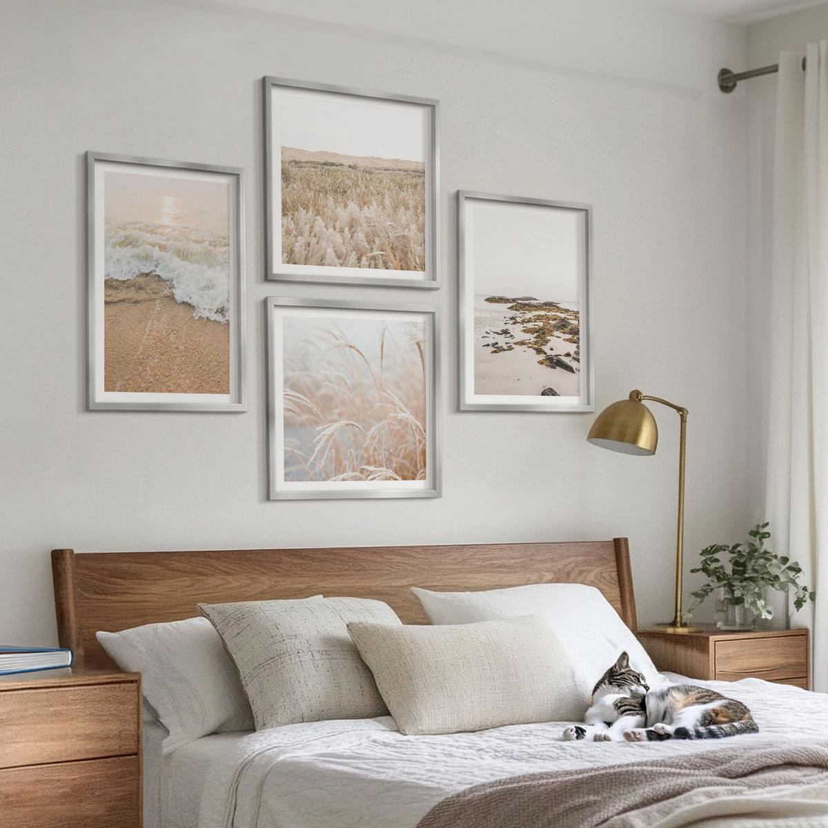 BILDER SET 4er Set - 50x50 cm & 40x60 cm Silberner Rahmen - Strandwellen, Steine, Sommer - Silberfarben, Kunststoff (50/50cm) - TULUP