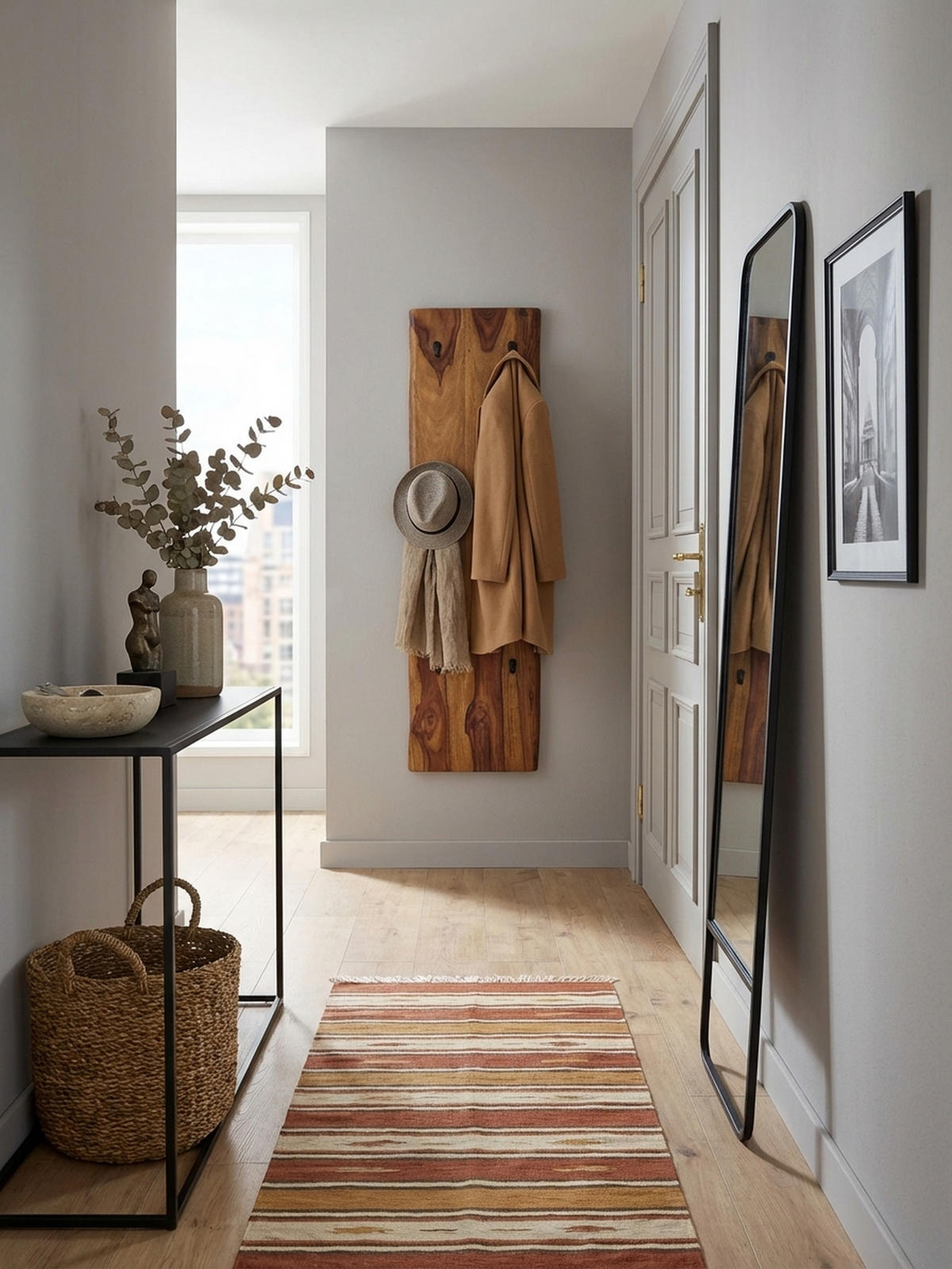 WANDGARDEROBE Massivholz Metall Modern mit Baumkante und 6 Haken - Braun, Holz (40/140/7cm) - KADIMA DESIGN